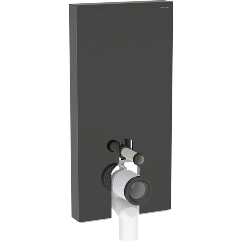Geberit Monolith Sanitärmodul für Stand-WC, 101 cm, Frontverkleidung aus Glas: Glas schwarz, Aluminium schwarzchrom