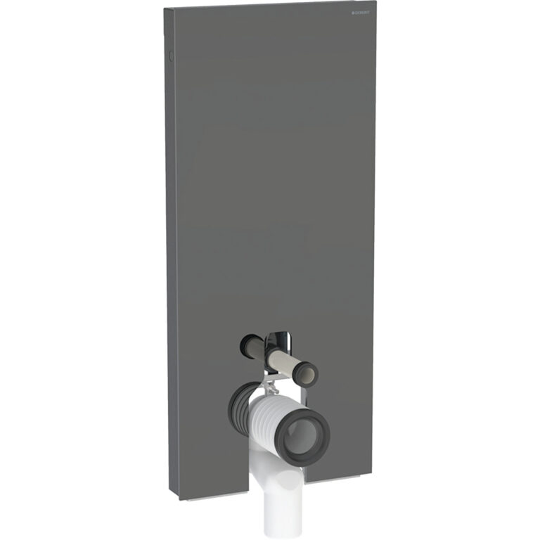 Geberit Monolith Plus Sanitärmodul für Stand-WC, 114 cm, Frontverkleidung aus Glas: Glas lava, Aluminium schwarzchrom