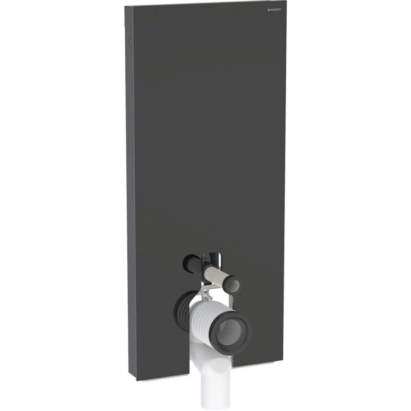 Geberit Monolith Plus Sanitärmodul für Stand-WC, 114 cm, Frontverkleidung aus Glas: Glas schwarz, Aluminium schwarzchrom