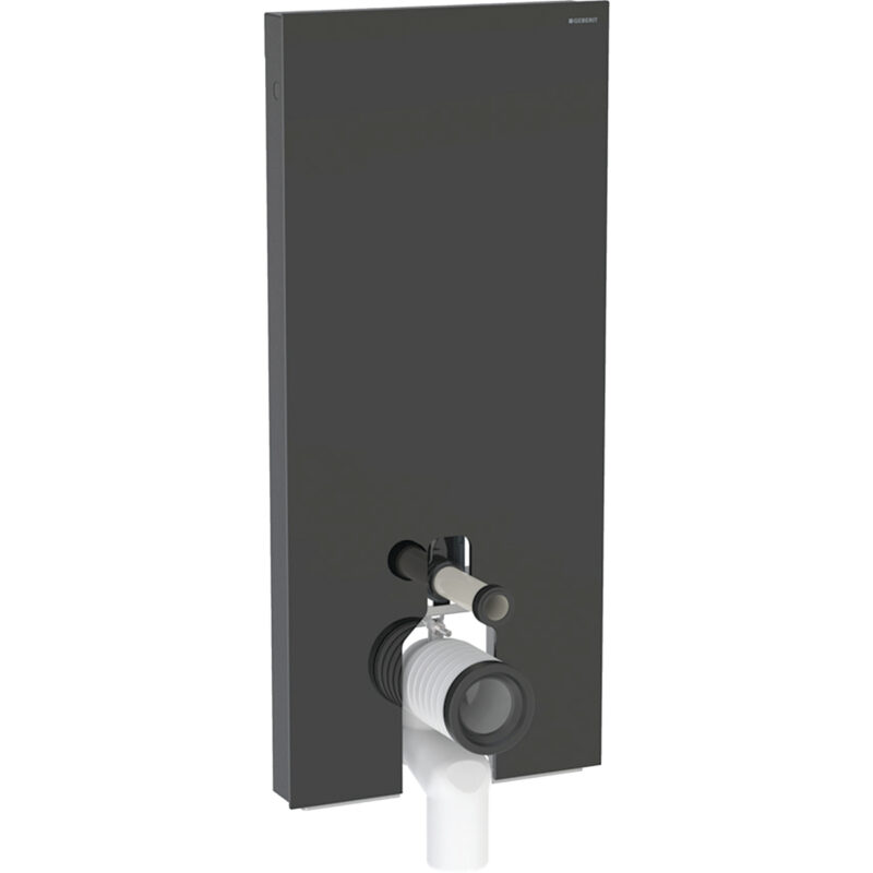 Geberit Monolith Sanitärmodul für Stand-WC, 114 cm, Frontverkleidung aus Glas: Glas schwarz, Aluminium schwarzchrom