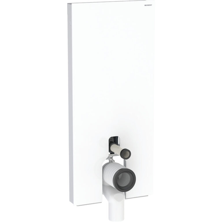 Geberit Monolith Sanitärmodul für Stand-WC, 114 cm, Frontverkleidung aus Glas: Glas weiss, Aluminium