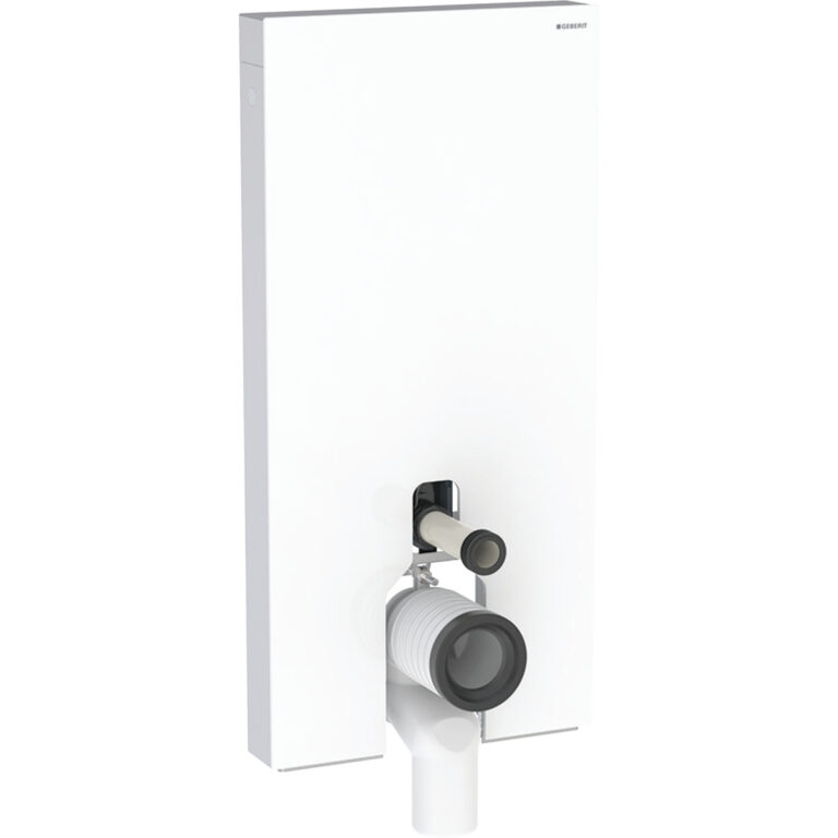 Geberit Monolith Plus Sanitärmodul für Stand-WC, 101 cm, Frontverkleidung aus Glas: Glas weiss, Aluminium