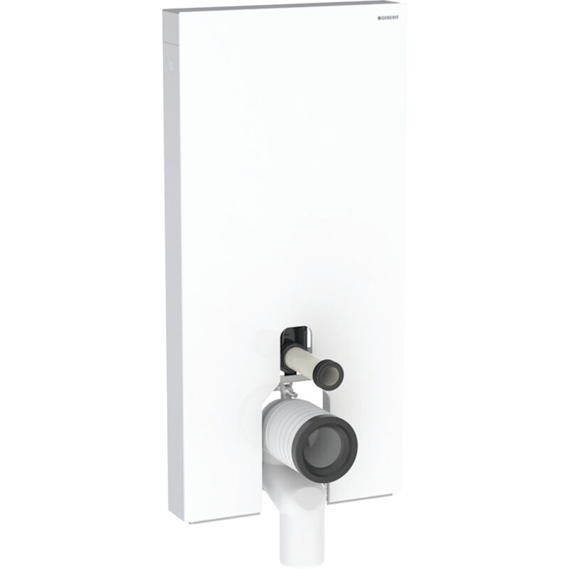Geberit Monolith Plus Sanitärmodul für Stand-WC, 101 cm, Frontverkleidung aus Glas: Glas weiss, Aluminium
