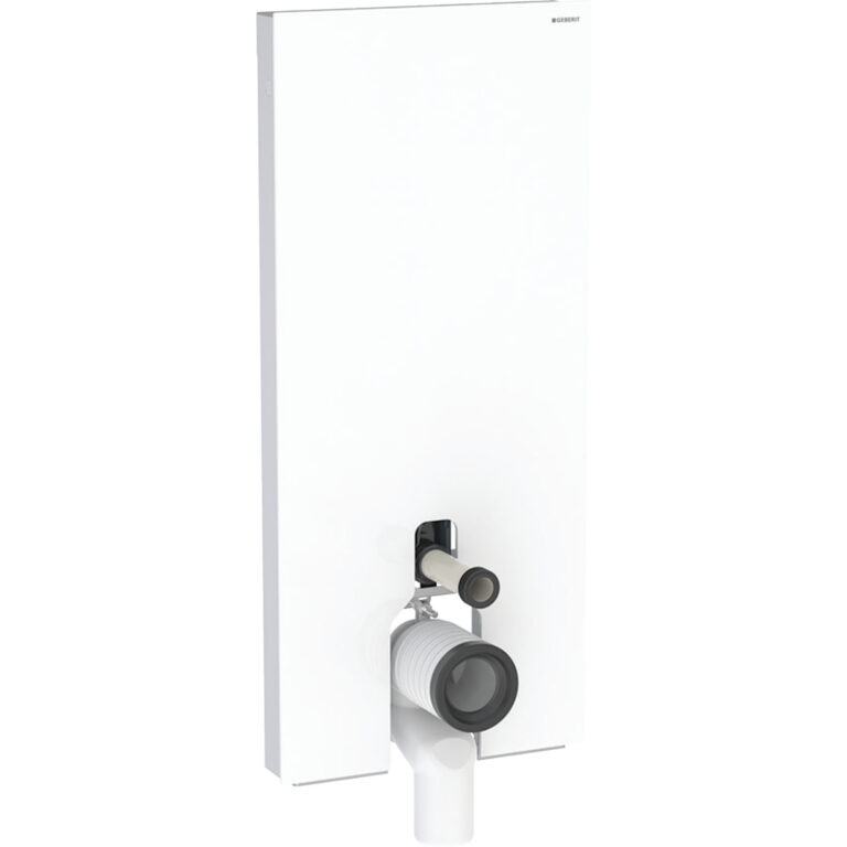 Geberit Monolith Plus Sanitärmodul für Stand-WC, 114 cm, Frontverkleidung aus Glas: Glas weiss, Aluminium