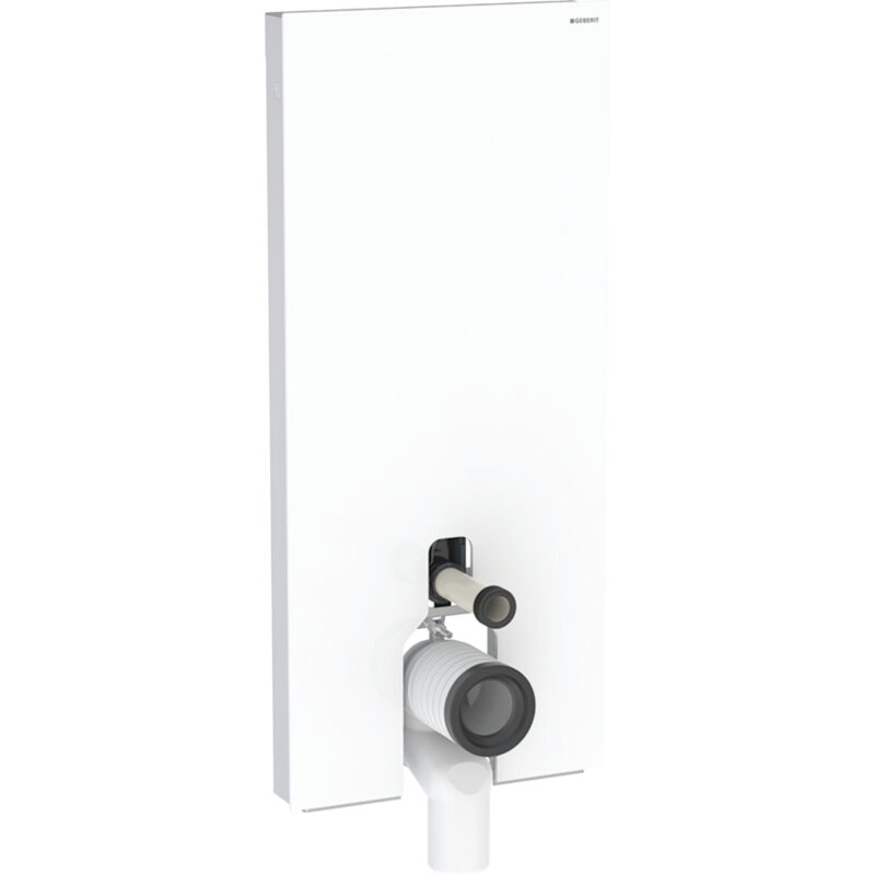Geberit Monolith Plus Sanitärmodul für Stand-WC, 114 cm, Frontverkleidung aus Glas: Glas weiss, Aluminium
