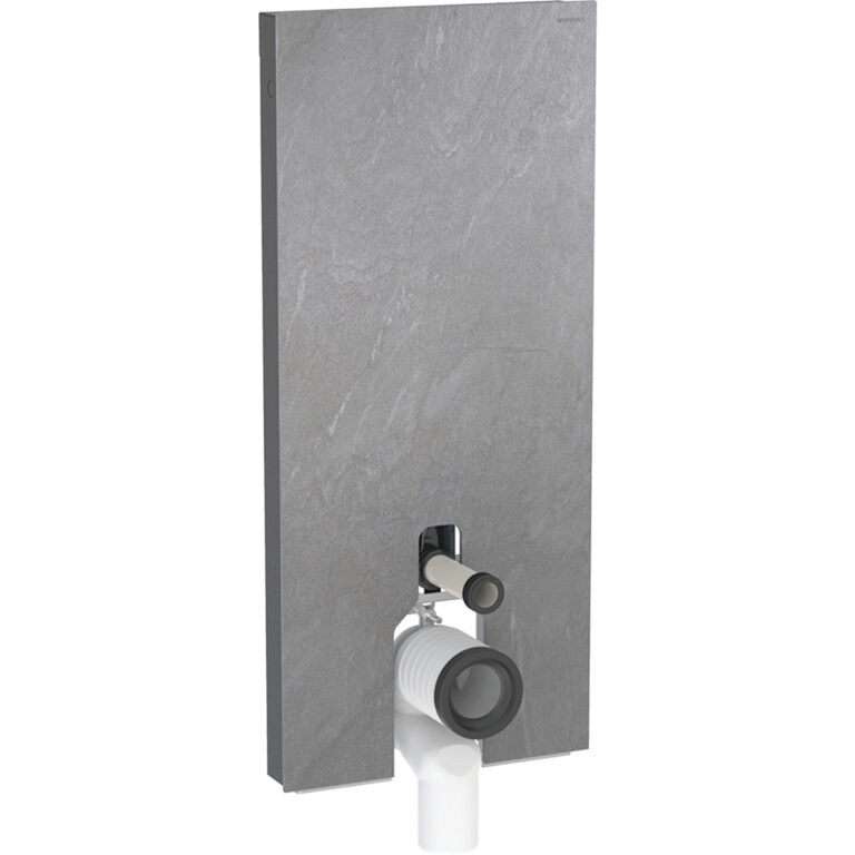 Geberit Monolith Plus Sanitärmodul für Stand-WC, 114 cm, Frontverkleidung aus Steinzeug: Steinzeug Schieferoptik, Aluminium schwarzchrom