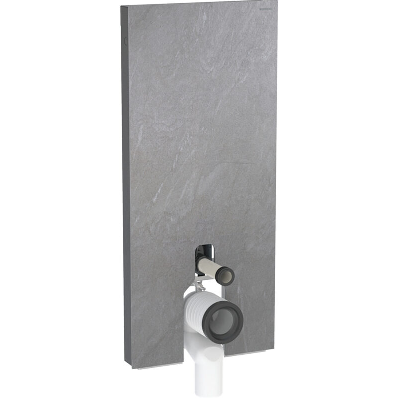 Geberit Monolith Plus Sanitärmodul für Stand-WC, 114 cm, Frontverkleidung aus Steinzeug: Steinzeug Schieferoptik, Aluminium schwarzchrom