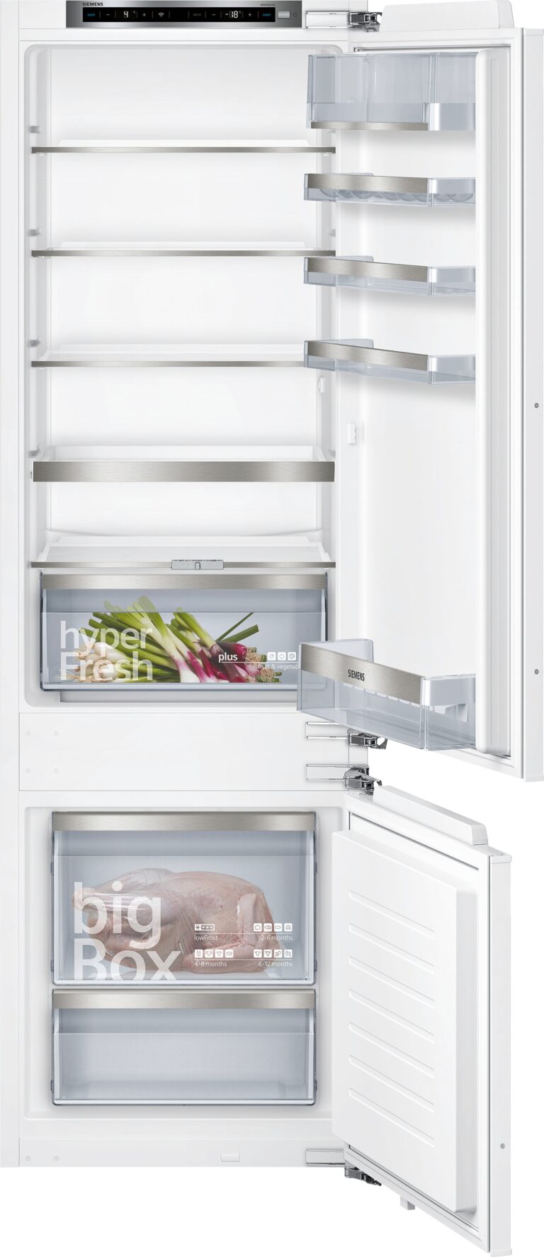 Siemens iQ500, Einbau-Kühl-Gefrier-Kombination mit Gefrierbereich unten, 177.2 x 55.8 cm, Flachscharnier mit Softeinzug (KI87SADE0H)