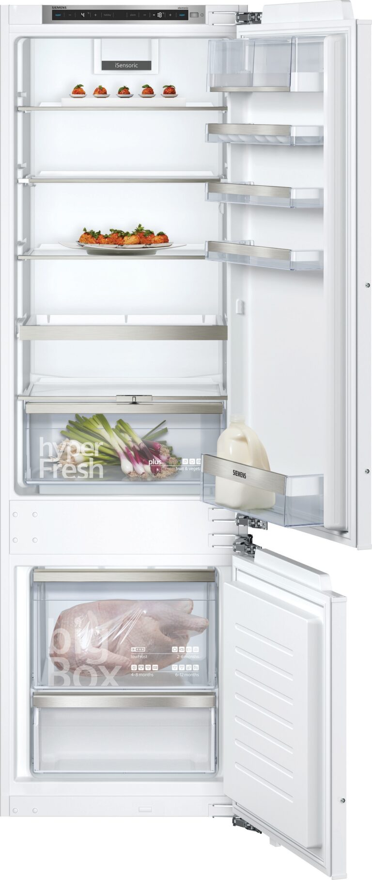 Siemens iQ500, Einbau-Kühl-Gefrier-Kombination mit Gefrierbereich unten, 177.2 x 55.8 cm, Flachscharnier mit Softeinzug (KI87SADD1H)