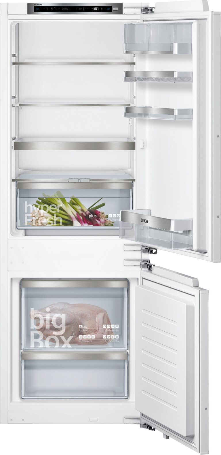 Siemens iQ500, Einbau-Kühl-Gefrier-Kombination mit Gefrierbereich unten, 157.8 x 55.8 cm, Flachscharnier mit Softeinzug (KI77SADE0H)