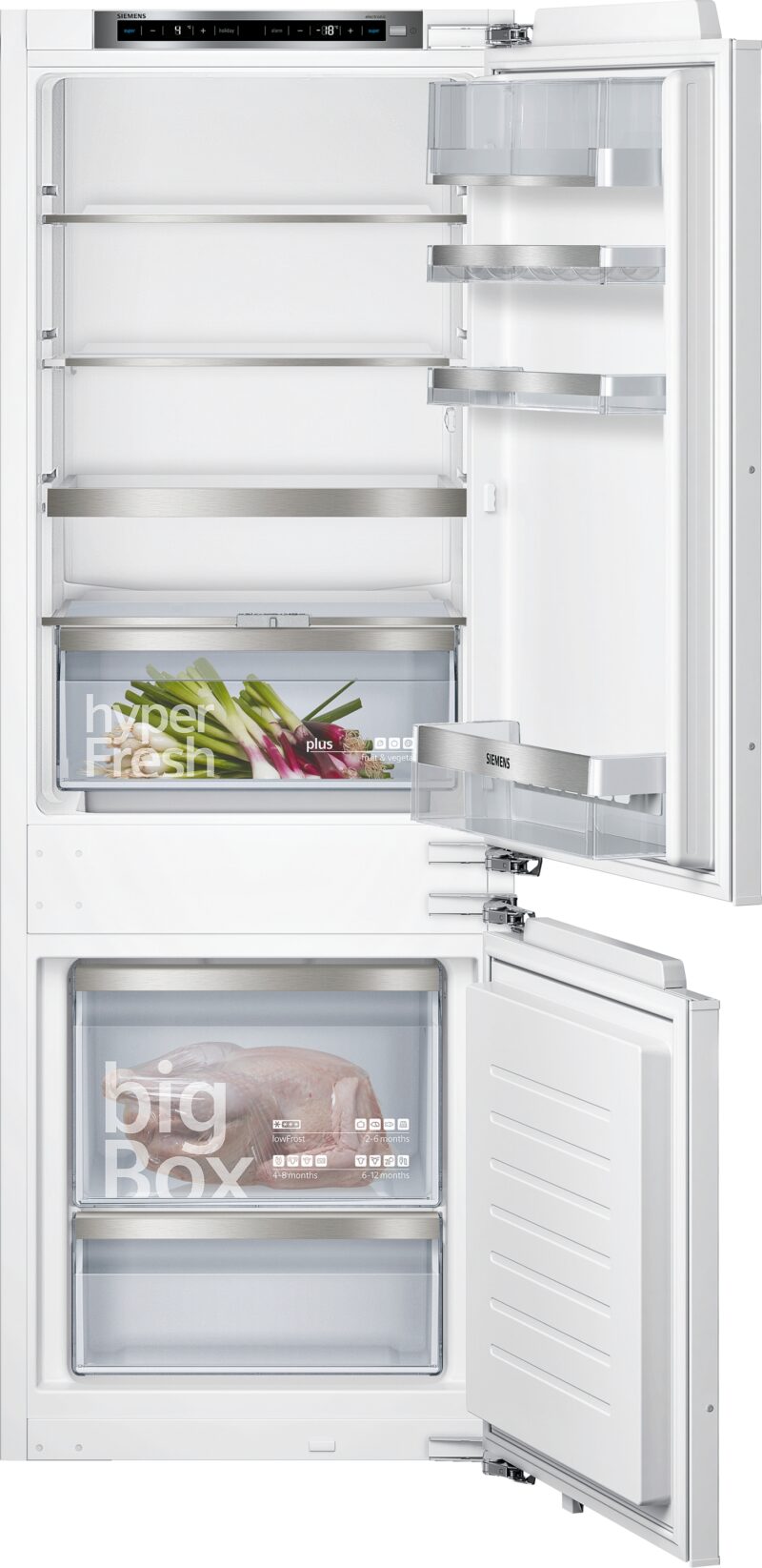 Siemens iQ500, Einbau-Kühl-Gefrier-Kombination mit Gefrierbereich unten, 157.8 x 55.8 cm, Flachscharnier mit Softeinzug (KI77SADE0H)
