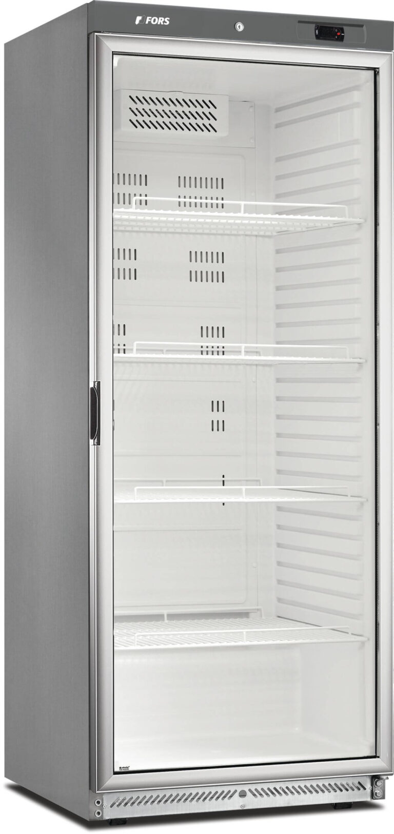 FORS Gastronomie-Kühlschrank, Glastür, Edelstahl, GN 2/1, rechts nicht wechselbar (GCV600GES)