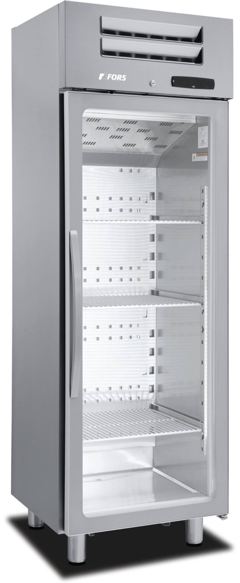 FORS Gewerbe-Kühlschrank, Glastür, Edelstahl, rechts nicht wechselbar (SCV350GES)