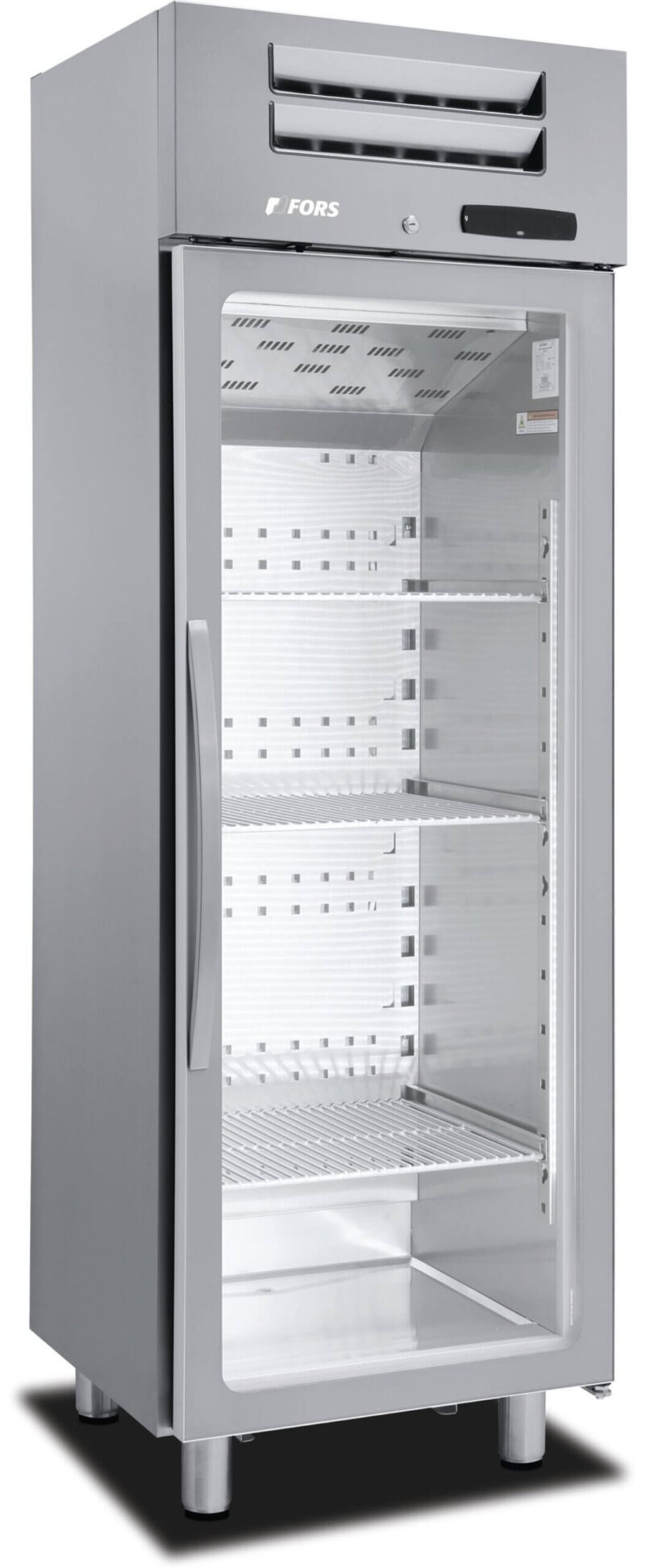FORS Gewerbe-Kühlschrank, Glastür, Edelstahl, rechts nicht wechselbar (SCV350GES)