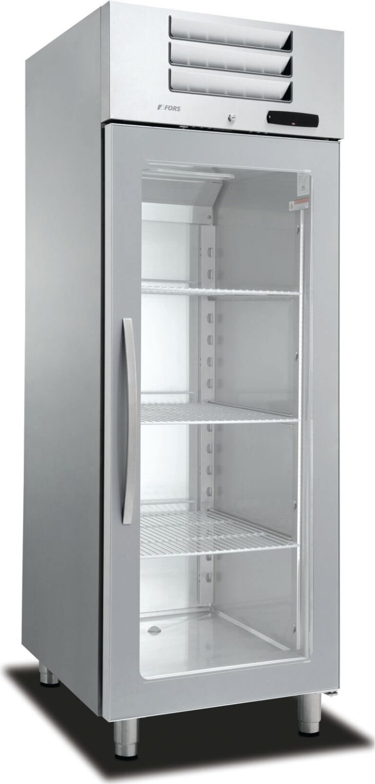FORS Gastronomie-Gefrierschrank, Glastür, Edelstahl, GN 2/1, rechts nicht wechselbar (GFV700GES)