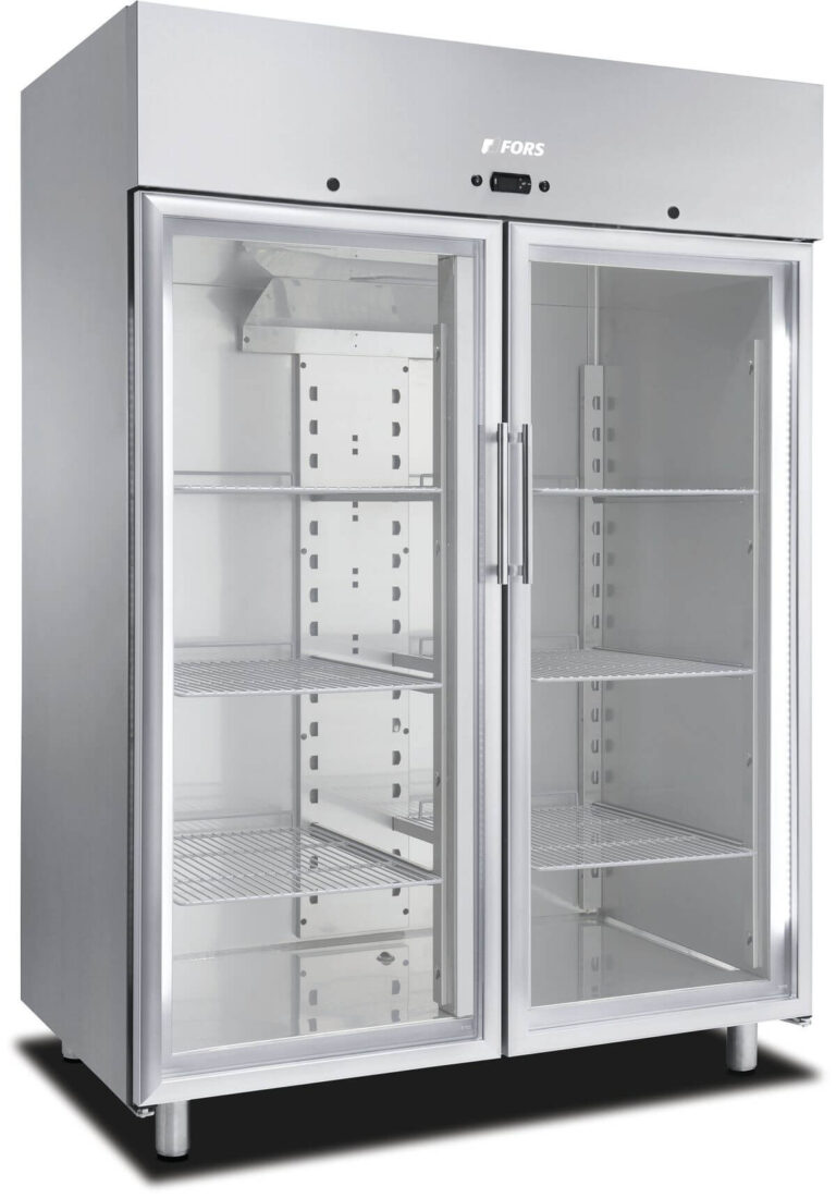 FORS Gastronomie-Kühlschrank, doppelte Glastür, Edelstahl, GN 2/1 (DGCV1401GESSL)