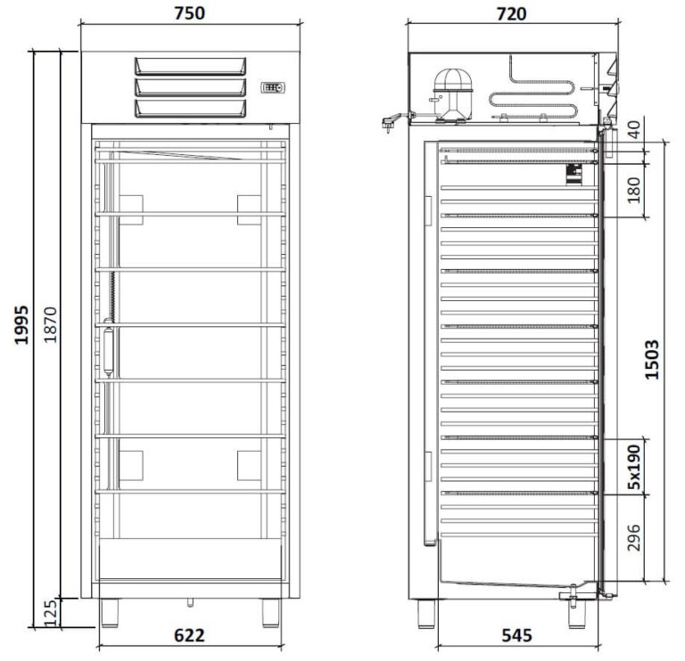 FORS Gastronomie-Gefrierschrank, Volltür, Edelstahl, GN 2/1, rechts wechselbar (GFS550ES)