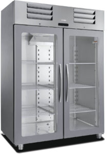 FORS Gastronomie-Kühlschrank, doppelte Glastür, Edelstahl, GN 2/1 (DGCV1400GES)