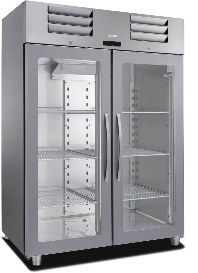 FORS Gastronomie-Kühlschrank, doppelte Glastür, Edelstahl, GN 2/1 (DGCV1400GES)