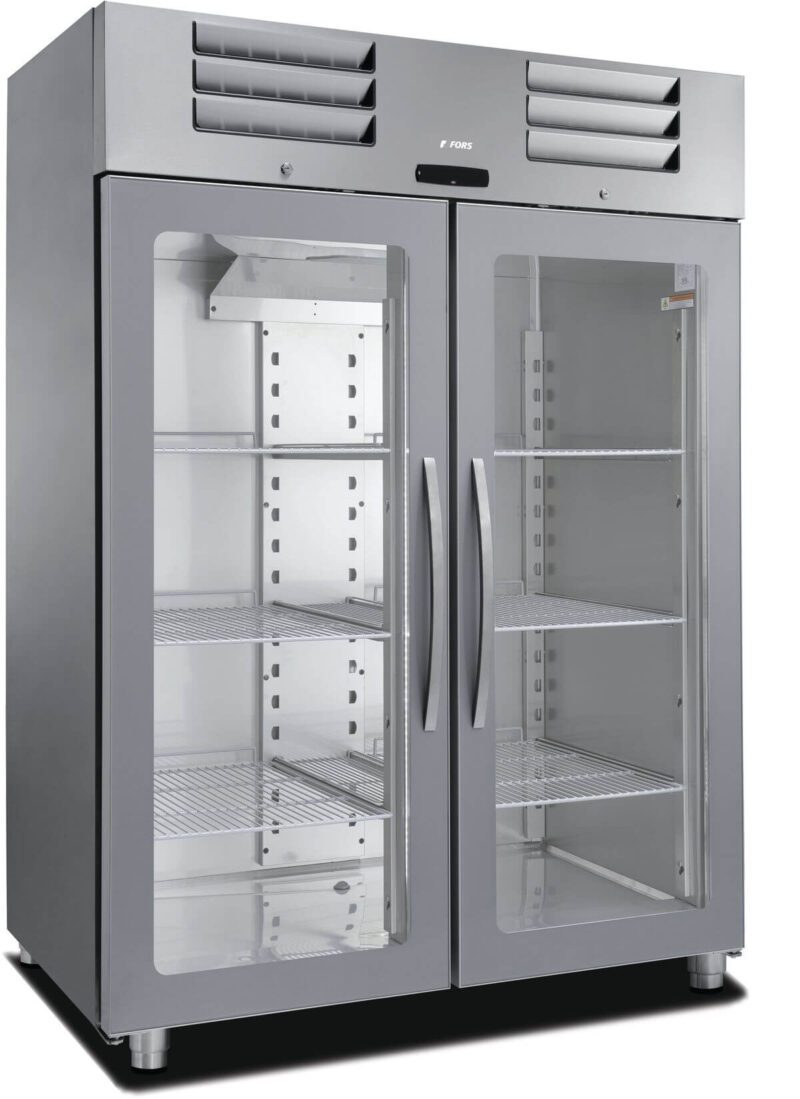 FORS Gastronomie-Gefrierschrank, doppelte Glastür, Edelstahl, GN 2/1 (DGFV1400GES)