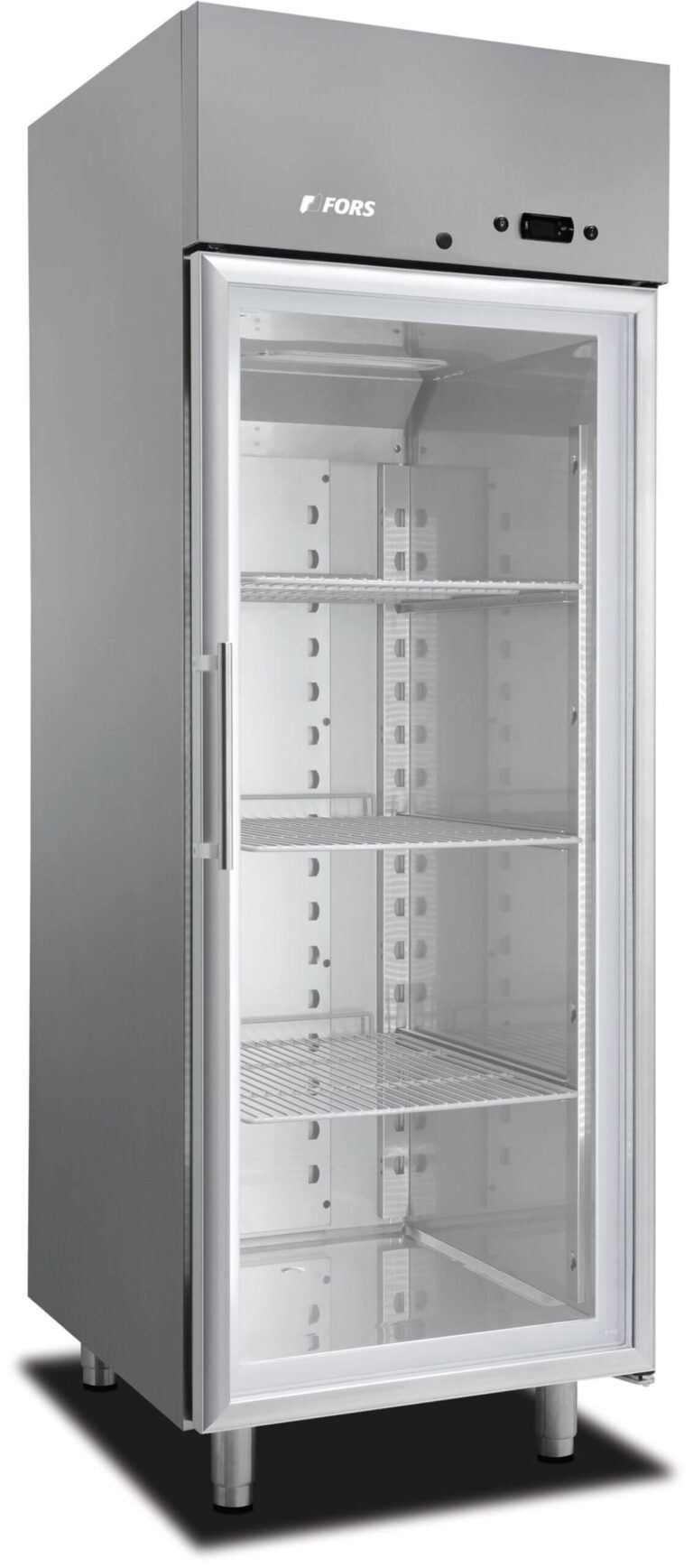 FORS Gastronomie-Kühlschrank, Glastür, Edelstahl, GN 2/1, rechts nicht wechselbar (GCV701GESSL)