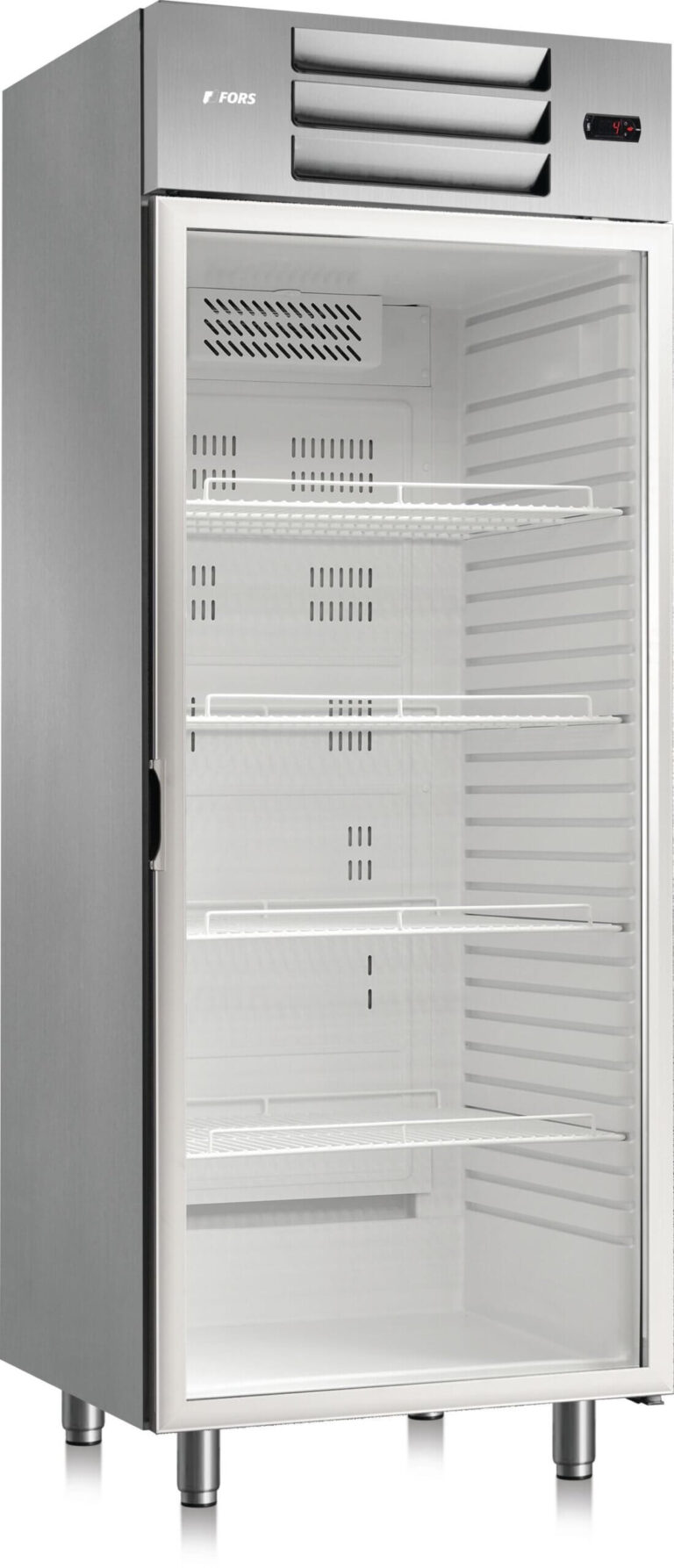 FORS Gastronomie-Kühlschrank, Glastür, Edelstahl, GN 2/1, rechts nicht wechselbar (GCV550GES)