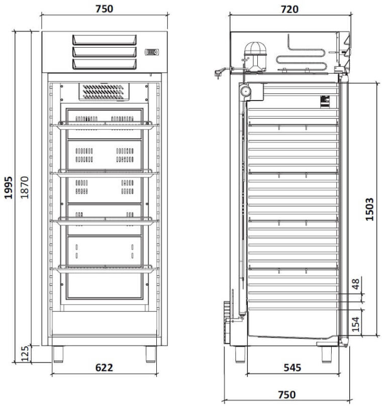 FORS Gastronomie-Kühlschrank, Glastür, Edelstahl, GN 2/1, rechts nicht wechselbar (GCV550GES)