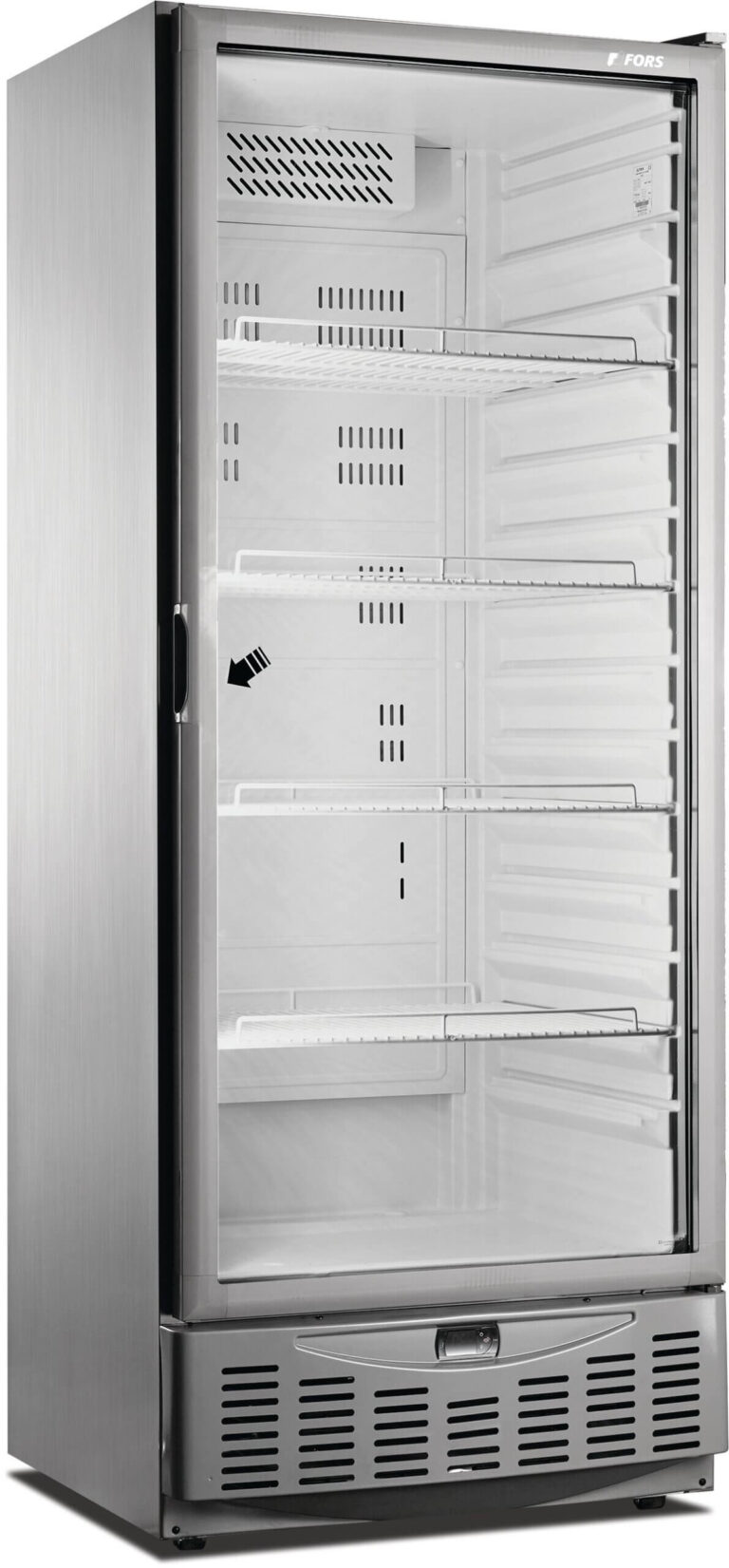 FORS Gastronomie- & Bäckerei-Kühlschrank, Glastür, Edelstahl, GN 2/1 und 600x400, rechts nicht wechselbar (GMCV550GES)