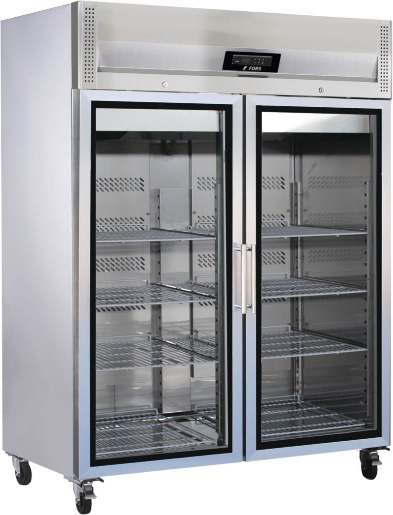 FORS Gastronomie-Kühlschrank, doppelte Glastür, Edelstahl, GN 2/1 (GCV14000GES)