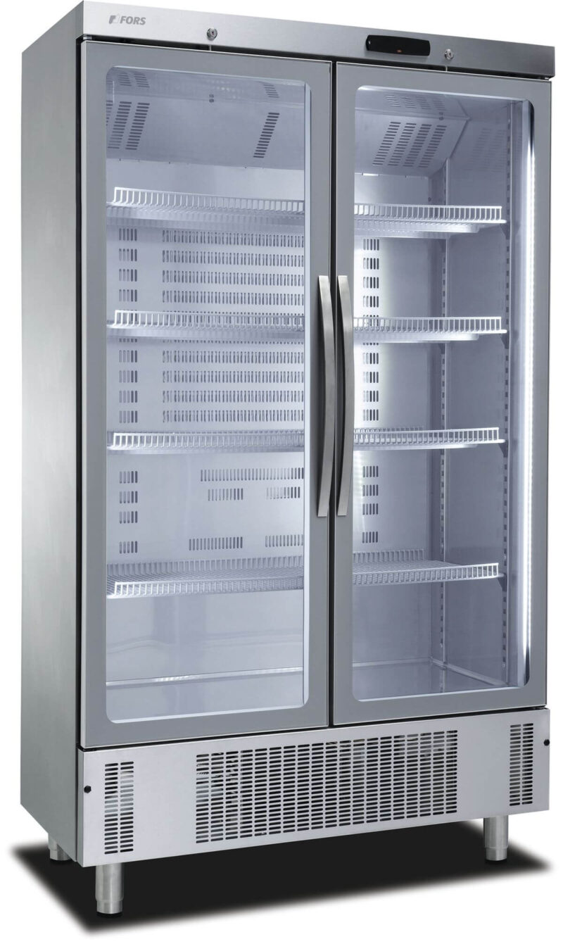 FORS Gewerbe-Kühlschrank, doppelte Glastür, Edelstahl (DSCV800GES)