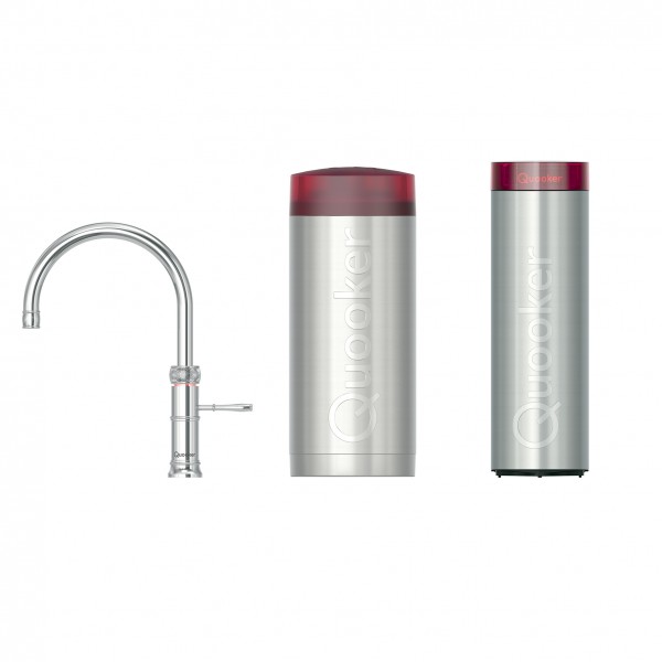 Quooker Set – Classic Fusion Round Voll-Edelstahl + COMBI + CUBE