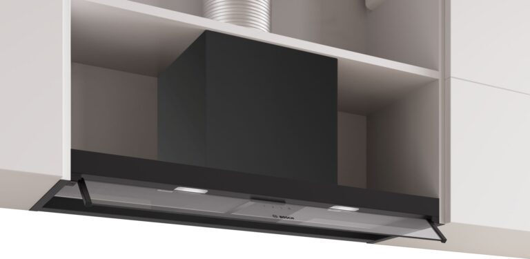 Bosch Serie 4, Integrierte Designhaube, 90 cm, Klarglas, Mattschwarz (DBB95CC60)
