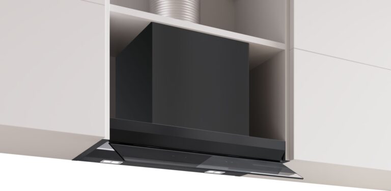 Bosch Serie 6, Integrierte Designhaube, 60 cm, Klarglas schwarz bedruckt, Mattschwarz (DBB67DP60)