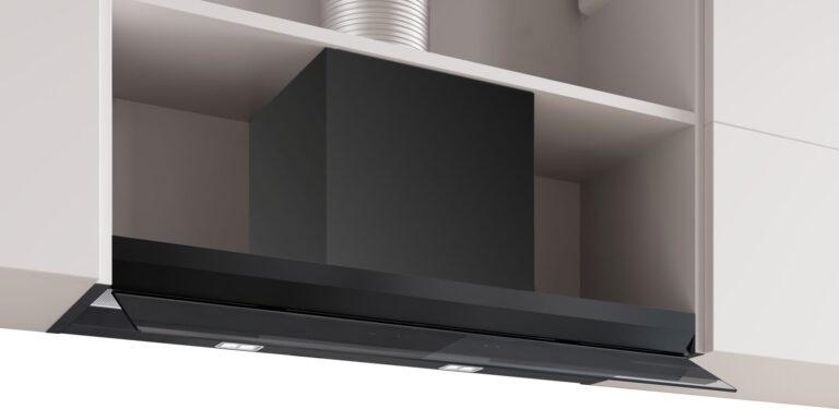 Bosch Serie 6, Integrierte Designhaube, 90 cm, Klarglas schwarz bedruckt, Mattschwarz (DBB97DP60)