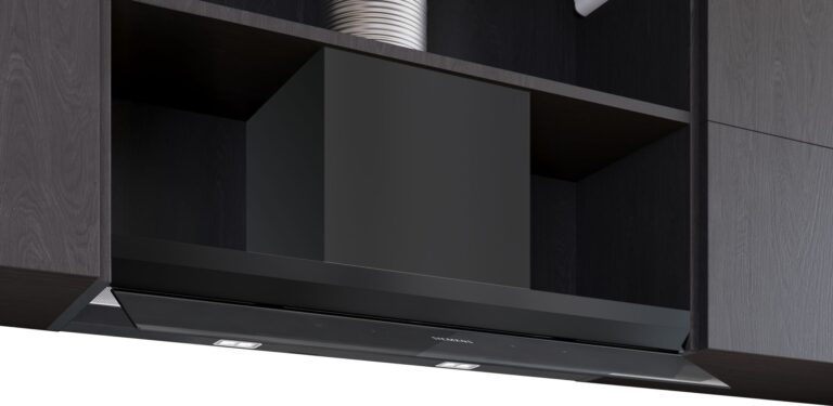 Siemens iQ500, Integrierte Designhaube, 90 cm, Klarglas schwarz bedruckt, Mattschwarz (LJ97BDP60)